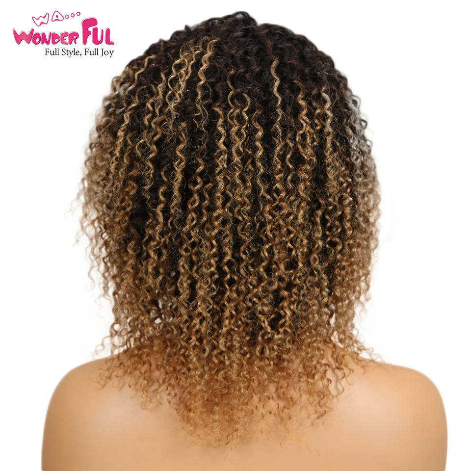 Peruvian Remy Hair Kinky Curly Hair Omber Blonde Wig Machine Made Short Human Hair Wigs For Women Color #1B/4/27 #1B/99J