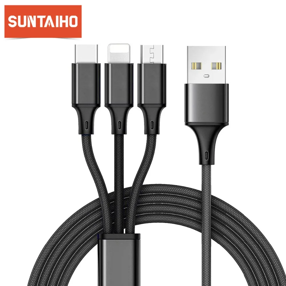 Suntaiho 3 в 1 USB кабель для iPhone Xs Max 8 7 зарядное устройство для мобильного телефона Micro usb type C зарядное устройство кабель для samsung Redmi note 7