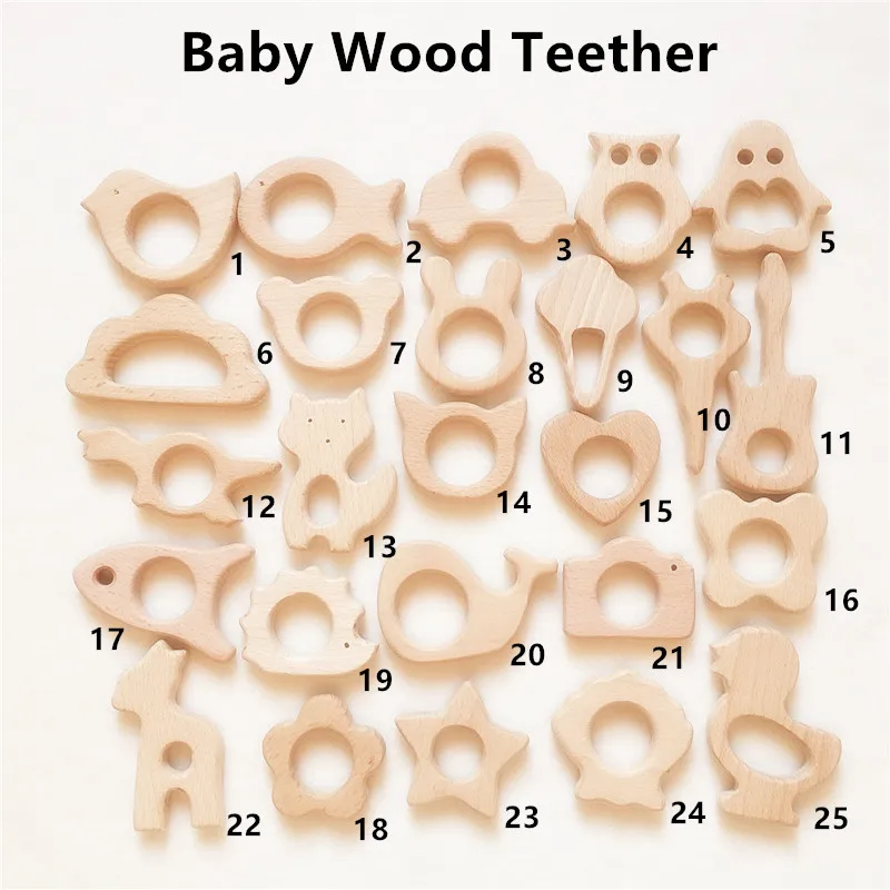 Chenkai 5pcs Wooden Teether Nature font b Baby b font Teething Grasping Toy DIY Organic Eco