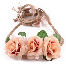 Women Rose Flower Wreath Festival Wedding Girls Party Floral Garlands Crown Floral Crown Headband Hemp Rope Bridal Props P0.00