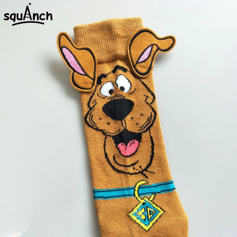 Men Crew Socks Cartoon Yellow Dog Ears Adult Stockings Casual Winter Spring Funny Cute Soft Breathable Street Wear Wholesale