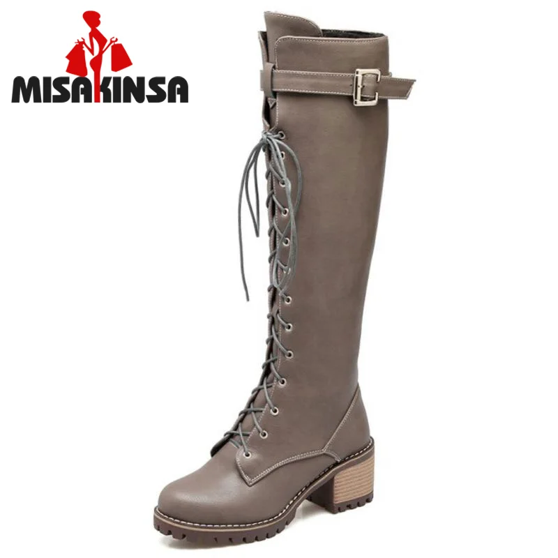 MISAKINSA Size 34 43 Women Thick Fur Inside High Heel Winter Boots For Women Cross Strap