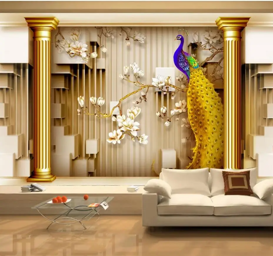Palace-style gold peacock 3D background wall wallpaper for walls 3 d for living room Palace-style gold peacock 3D background wall wallpaper for walls 3 d for living room