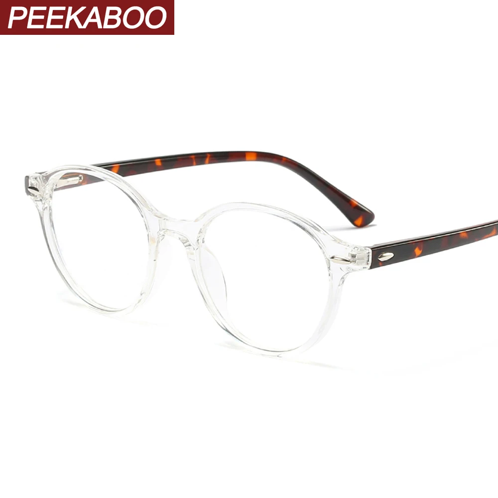 

Peekaboo men round glasses frame women optical rivet clear lens retro eyeglass frames for women unisex transparent leopard