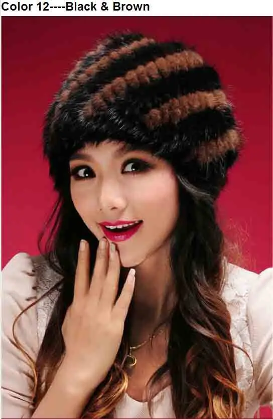 Новая модная шапка из натурального меха норки, шапка из натурального меха норки, модные женские головные уборы DFP322 - Цвет: color12 black brown