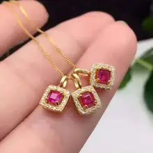 Кулон с натуральным красным Рубином, серебро 925 пробы, кулон с натуральным кристаллом, ожерелье, трендовые элегантные маленькие квадратные женские вечерние ювелирные изделия