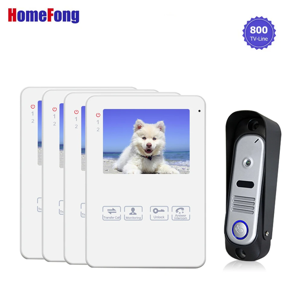 

Homefong 4 Inch Video Doorbell Intercom System Waterproof Door Phone 4 Indoor Monitors 1 Outdoor Doorbell Panel