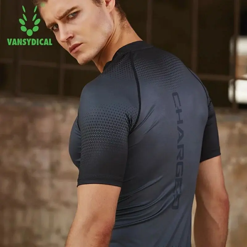 

Vansydical Sports Short Sleeve Tops Men's Gym Compression Shirts Stretchy Quick Dry Fitness Training Running Crossfit T-shirts