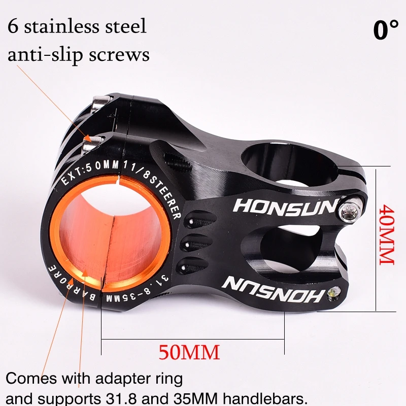 HONSUN Bicycle Stem 31.8mm 35mm MTB Mountain Bike Handlebar 28.6mm Ahead Short 50mm 0 Degree 158g Al-Alloy Hollow CNC AM/XC