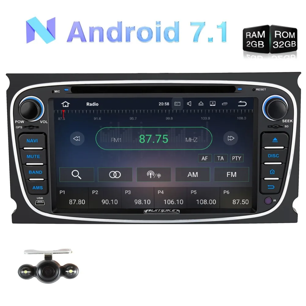 

Pumpkin 2 Din 7'' Android 7.1 Car DVD Player For Ford Mondeo/Focus GPS Navigation Bluetooth Car Stereo FM Rds Radio With Camera
