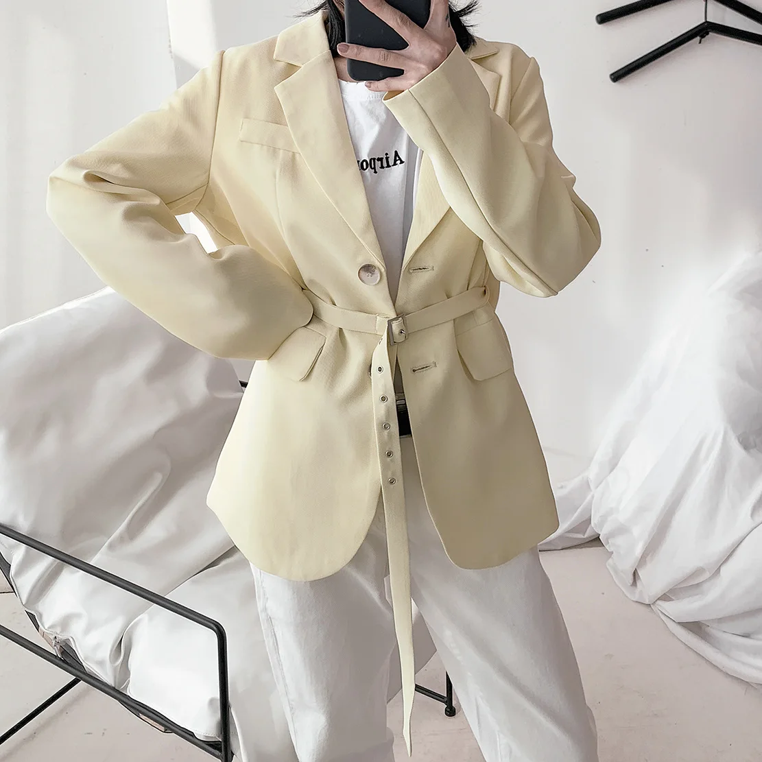 2019 Women Wear Pure High Street Designer's Equestrian Belt Modeling Suit with Belt Single Breasted Women Jackets and Coats Suit