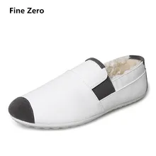 Fine Zero Men Winter Warm Fur Plush Slip on Dress Business Shoes Male Soft Moccasins Men Loafers jean Driving Flats Home slide