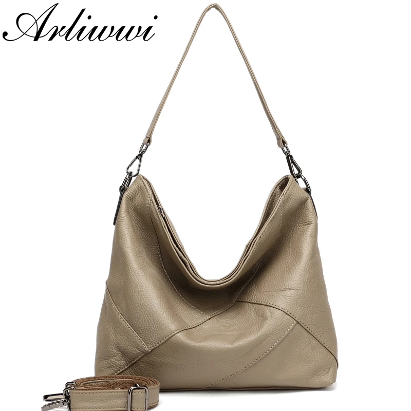 Arliwwi 100% Real Cow Leather Designer Women Shoulder Handbag Extra Soft Cowhide Genuine Leather Bags