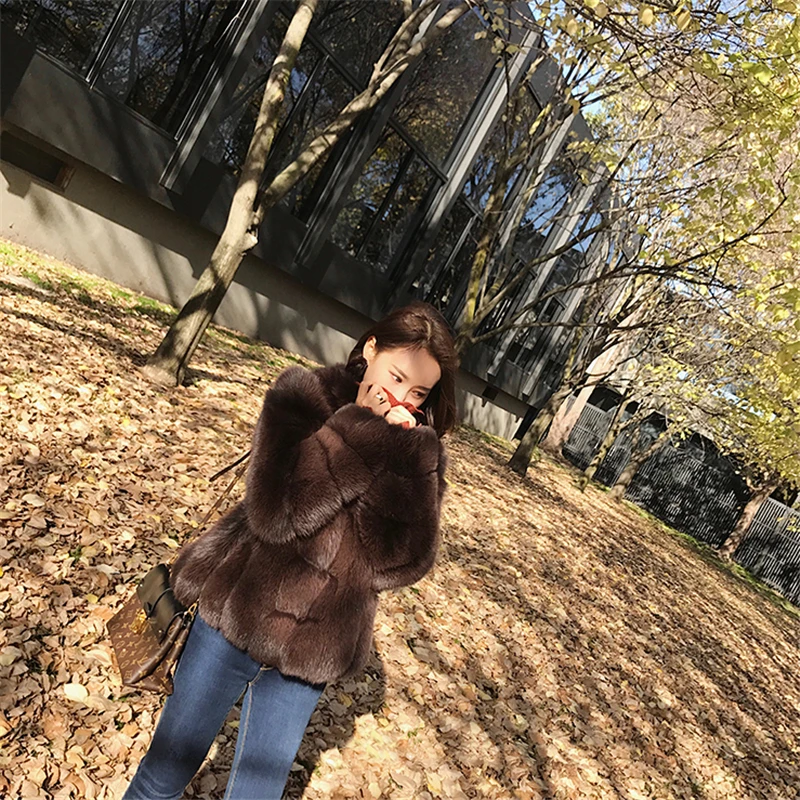 Cheap 100% Real Fox Fur Women Short Warm Coat Ladies Winter Black Coffee Cream Fur Jacket Outerwear Natural Coat Size S-XL for Women 6