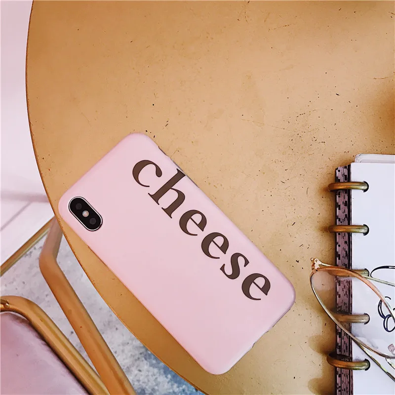 Simple Letters Cheese Pink Phone Case for iPhone XS MAX Case for iPhone X XR 6 6S 7 8 Plus Case Soft Silicon Matte Cover Capas05