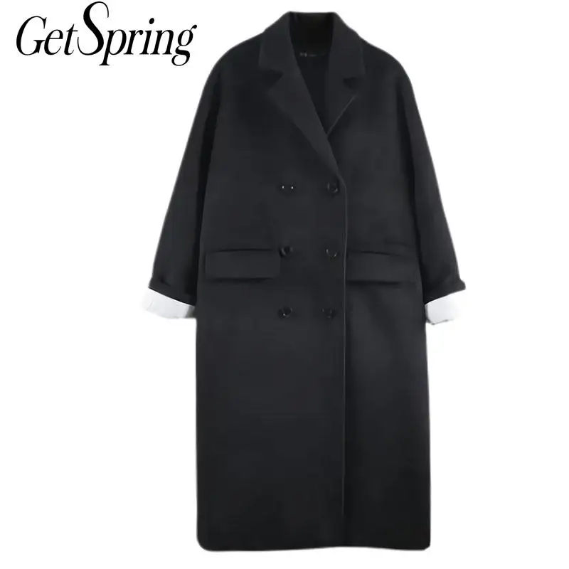 

GETSPRING Women Coat Women Woolen Coats Black Vintgae Formal Winter Coats 2019 New Plus Size Long Loose Casual Wint Erovercoats