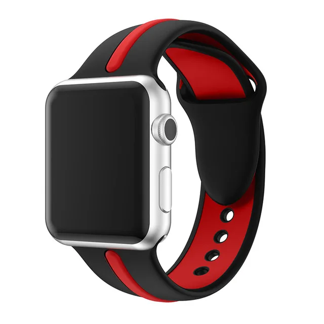 Силиконовый ремешок JANSIN для apple watch series 5 4 3 2, спортивный ремешок для iwatch 38 мм/42 мм/40 мм/44 мм, цветной ремешок для замены - Цвет ремешка: black-red