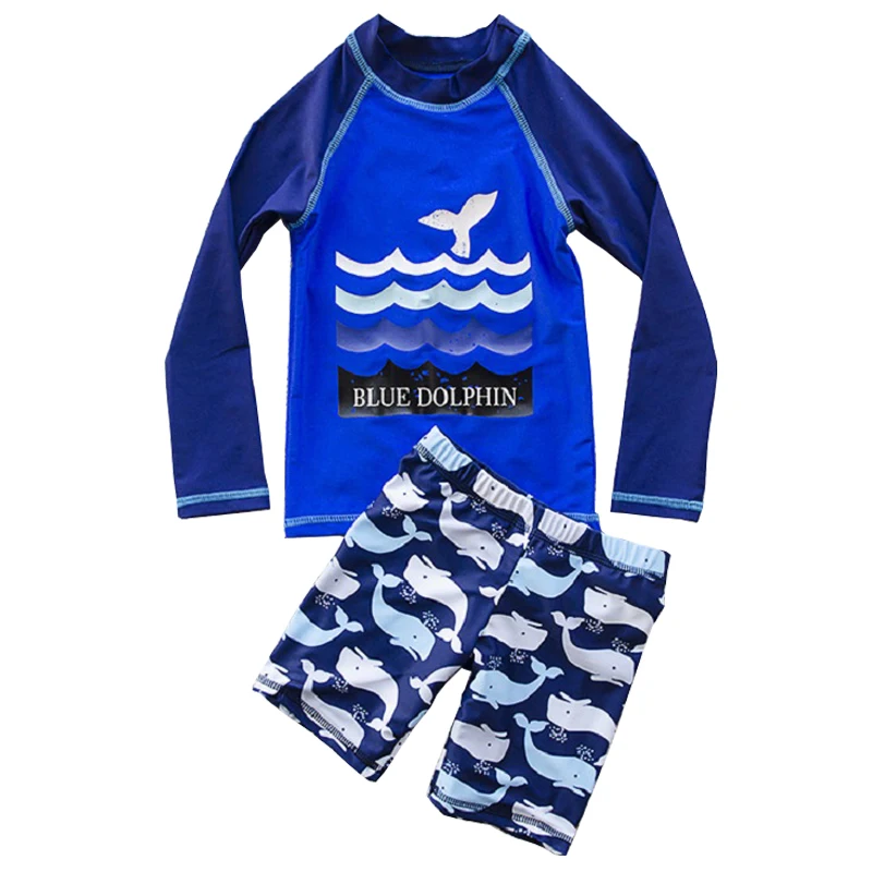 2018 Baby Boys Swimwear Rashguard Set Cartoon Dolphin Print Sun