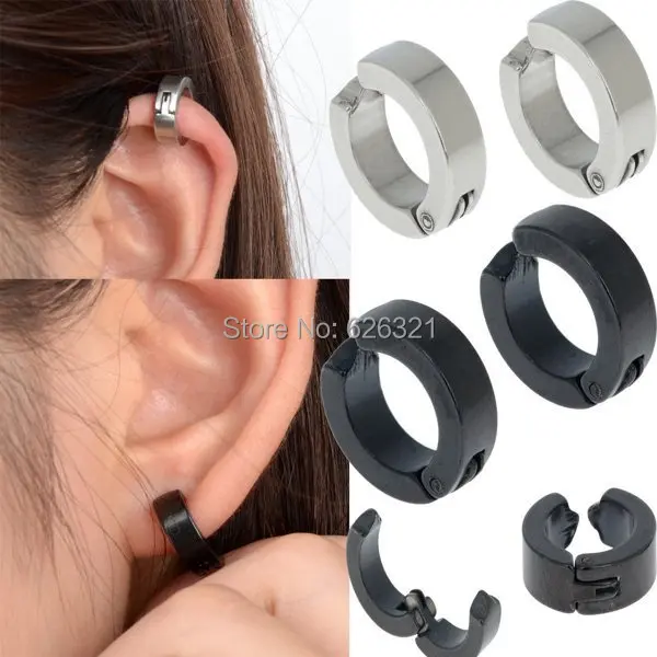1pair Men S Stainless Steel Ear Stud Cuff Hoop Non Piercing Clip On 1pair Men S Stainless Steel Ear Stud Cuff Hoop Non Piercing Clip On Earrings Punk