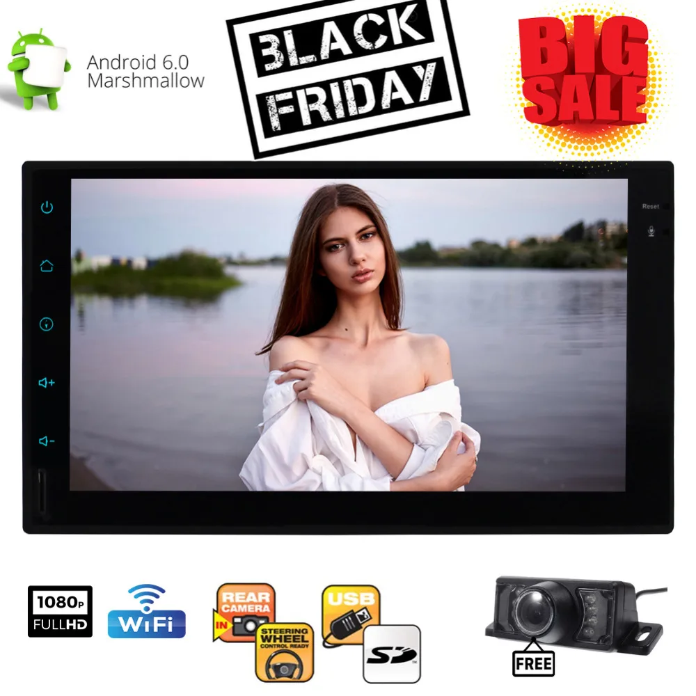 

Support USB SD Cam-in OBD2 WiFi With Wireless Rear View Camera Double 2 Din Android 6.0 Car Stereo with GPS Navigation 7 Inch