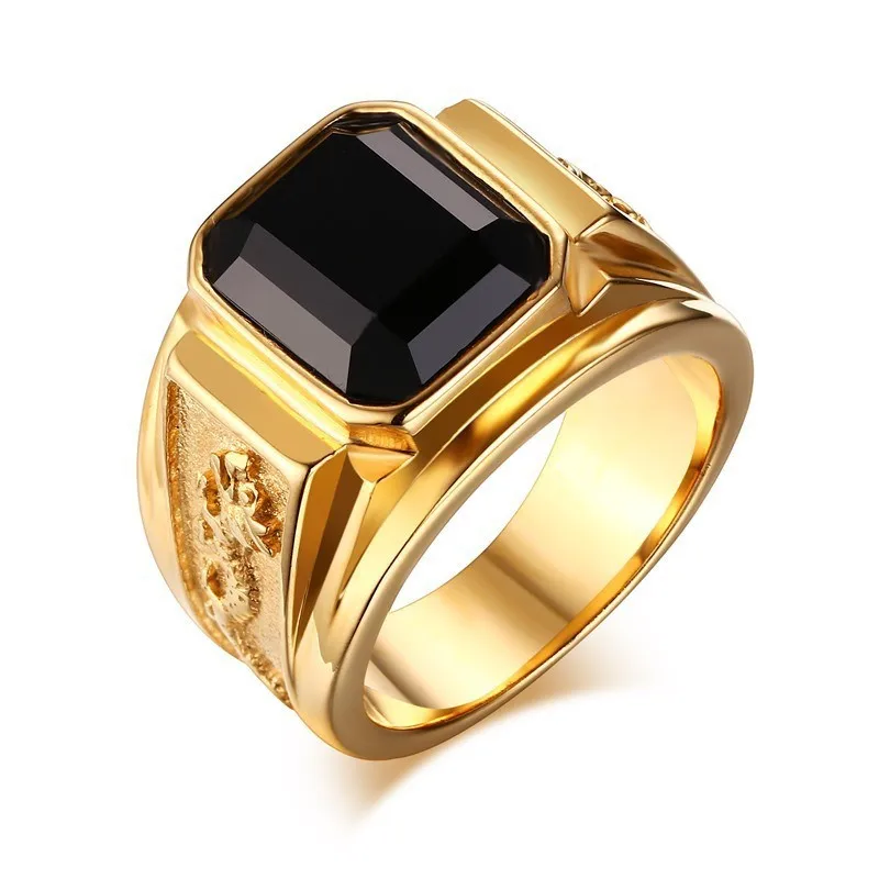 POFUNUO Новая мода 925 серебро классическое Золотое серебряное кольцо для мужчин вечерние юбилейные черные хрустальные кольца - Цвет основного камня: SP053 gold