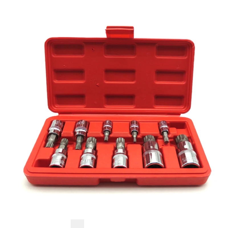 

10 Pcs Allen ead sleeve Wrench set Triple Square Spline Bit Socket Set For Tamper-Proof Lug Nuts 1/4, 3/8,1/2-Inch 4MM-18MM