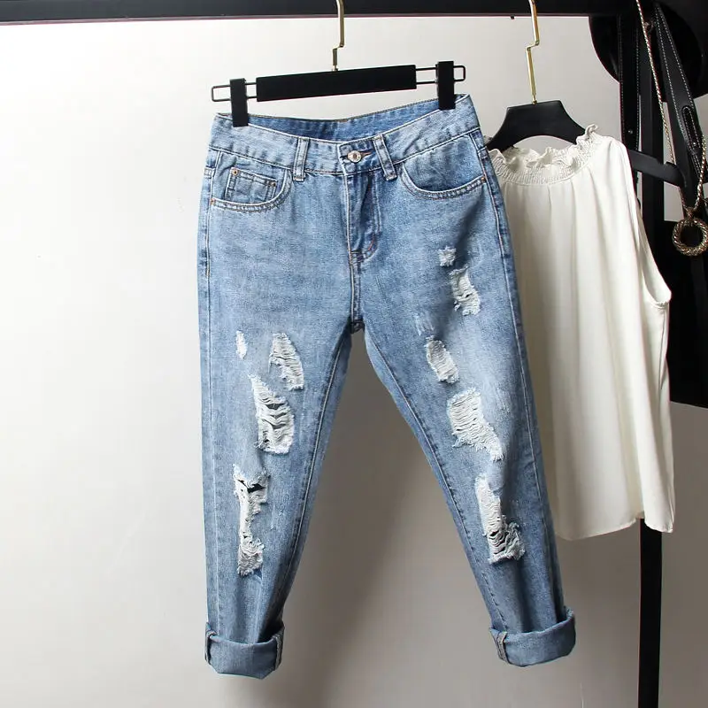 4XL Ripped Jeans For Women High Waist Loose Vintage Boyfriend Jeans Femme Denim Harem Pants Streetwear Plus Size Mom Jeans Q1413