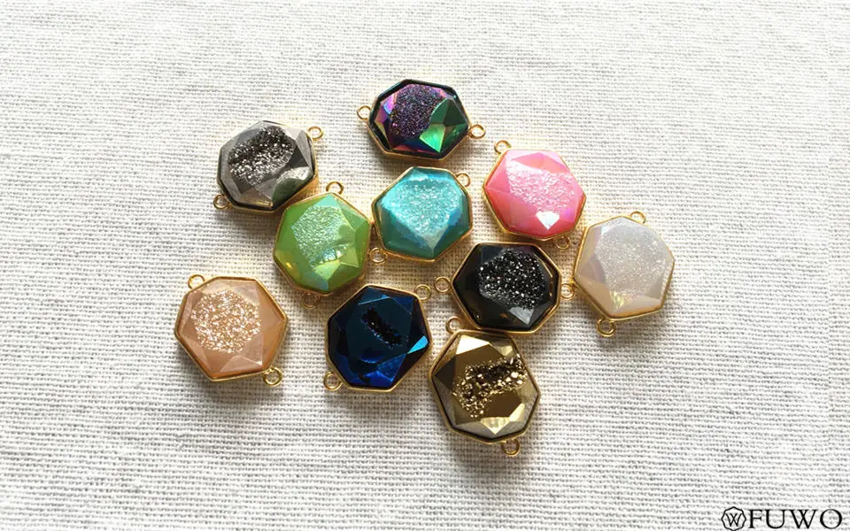Aura Druzy  Heptagon Pendant 9
