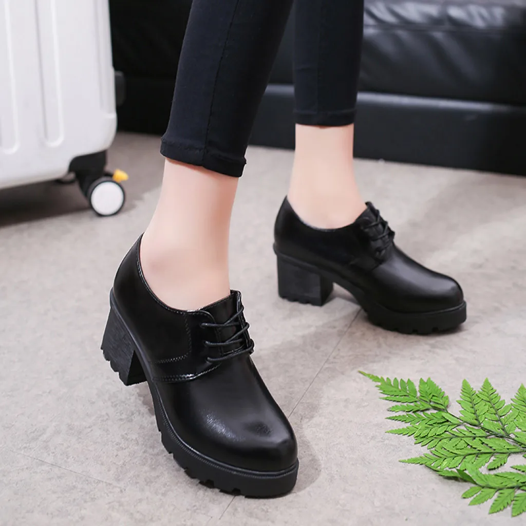 

Fashion Women's winter Boots 2019 Snow Boot Leather Ladies Lace Up Shoes Mid Heels Square Heel Ankle Motorcycle Boots Waterproof