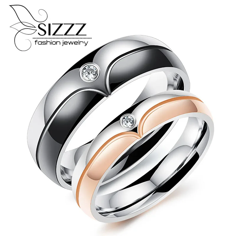 

SIZZZ 4mm Wide For Women/6mm Wide For Men Fashion micro-inlaid zirconium stainless steel ring plated rose gold couple rings