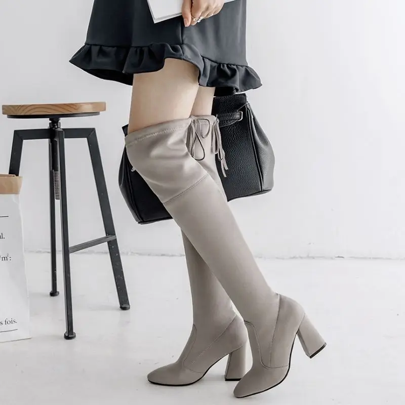 KemeKiss/женские облегающие высокие сапоги; модная женская обувь из эластичного материала; женские ботфорты на высоком каблуке; Прямая поставка; обувь; Размеры 33-46