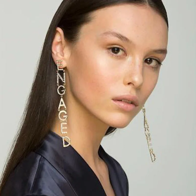

JOUVAL Exaggerated Crystal Big Letter Long Drop Earrings For Women Statement Punk Party Jewelry Hanging Brincos Female Earring
