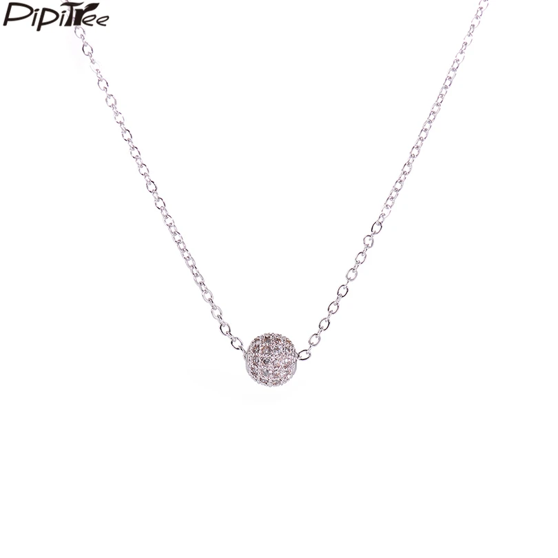 

Pipitree Simple Shiny 10mm AAA Cubic Zirconia Crystal Ball Pendant Necklace AAA Copper Chain Choker Necklaces for Women Jewelry