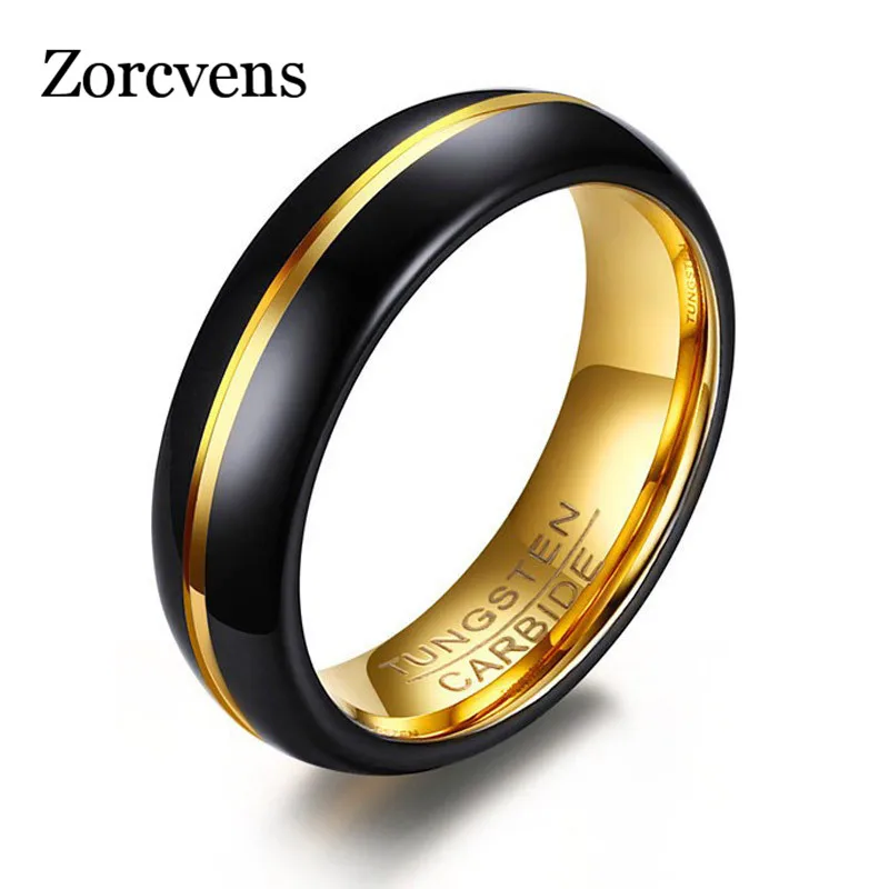 

ZORCVENS 2019 New Cool Black and Gold-Color Tungsten Ring for Men Jewelry 6MM Black Tungsten Carbide Ring