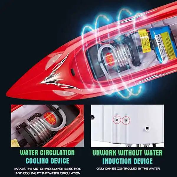 Высокоскоростная радиоуправляемая лодка HJ806 2,4 ГГц 4 канала 35 км/ч гоночная лодка с дистанционным управлением 200 м управляемая дистанция Быстрая радиоуправляемая лодка