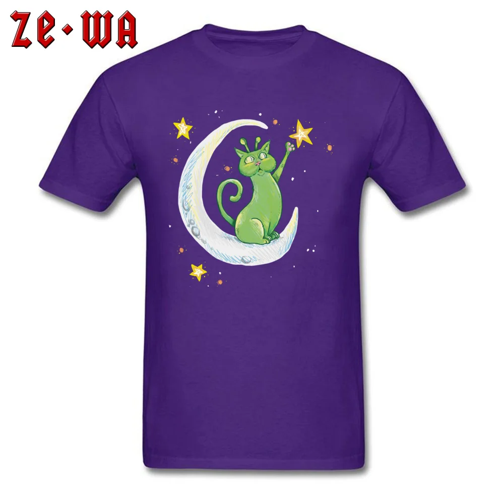 Cat Alien Slim Fit Top T-shirts for Men 100% Cotton Summer Fall T Shirt Group Top T-shirts Short Sleeve 2018 Fashion Crewneck Cat Alien purple