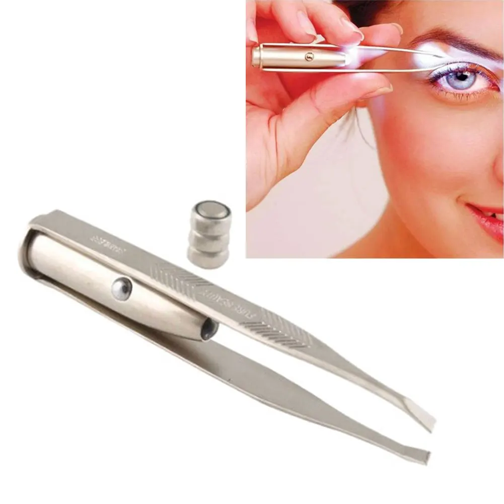 

Stainless Steel Eye Shadow Eyebrow Nipper Tweezers with LED Light Night Makeup LED Flashing Eyelashes Eyebrow Tweezer