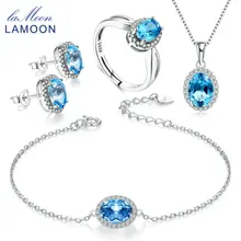 LAMOON S925 стерлингового серебра Fine Jewelry природный топаз ювелирные изделия наборы для Для женщин овальный синий драгоценный камень свадебные аксессуары набор V039-1