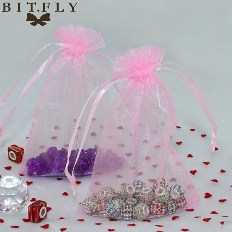 100 шт./партия, темно-зеленый из органзы, 7x9 см, рождественские и свадебные подарочные сумки, ювелирные сумки, подарочные упаковочные пакеты - Цвет: Light Pink