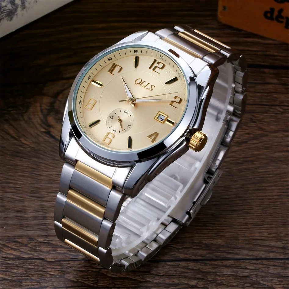 2017 QLLS Top Brand Skeleton Mechanical Watch Automatic Clock Men Classic Gold Steel Mechanical Wrist Watches Reloj Hombre