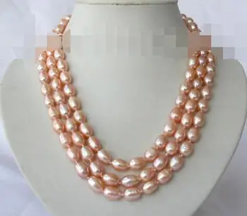 

stunning 3rows 18" 8mm pink baroque freshwater cultured pearl necklace s255