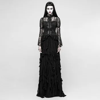 2018 Punk Style Lace Stitching Skirt Gothic Nostalgic Elastic Mesh Skirt Retro Gorgeous Sexy Ladies Dance Long Section Skirt retro style women s lace splicing fishtail skirt