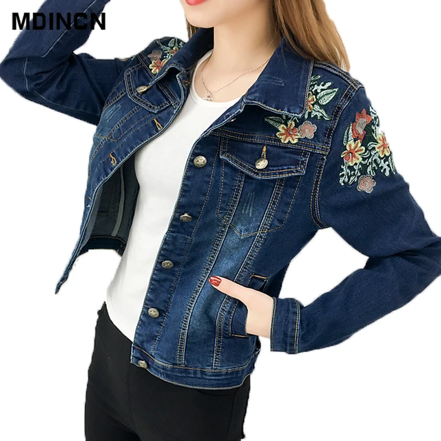 2018 Fashion Women Jacket High quality spring and autumn new embroidered denim jacket women slim outwear bomber jacket women LR3