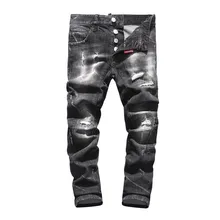 New Fashion Black Punk Style Hole Jeans For Men European American Style Men's Slim Jeans Straight Zipper Jeans Pencil Pants New Fashion Black Punk Style Hole Jeans For Men European American Style Men's Slim Jeans Straight Zipper Jeans Pencil Pants