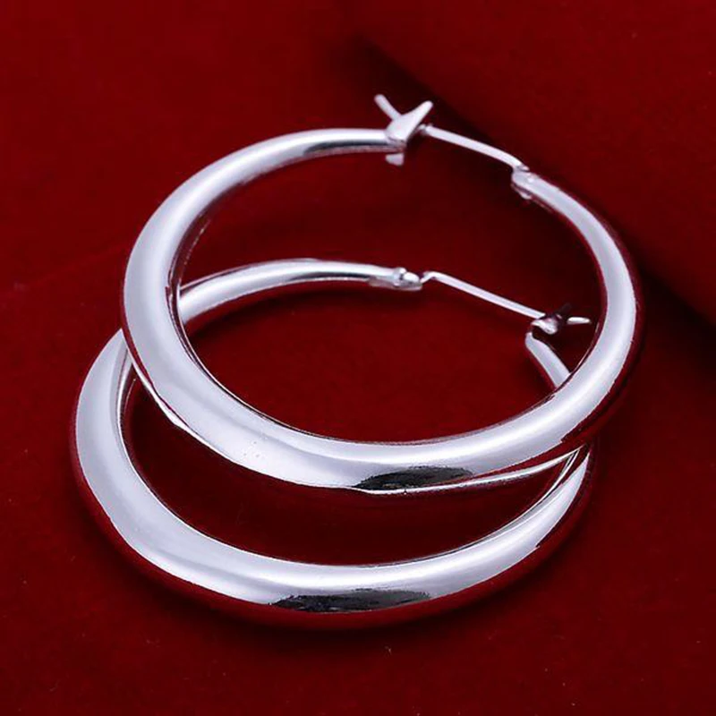 

2019 Fashion Women's Earring Simple 925 Sterling Silver Smooth Round Hoop Earrings Ear Clip Jewelry Gift For Women Girls SL
