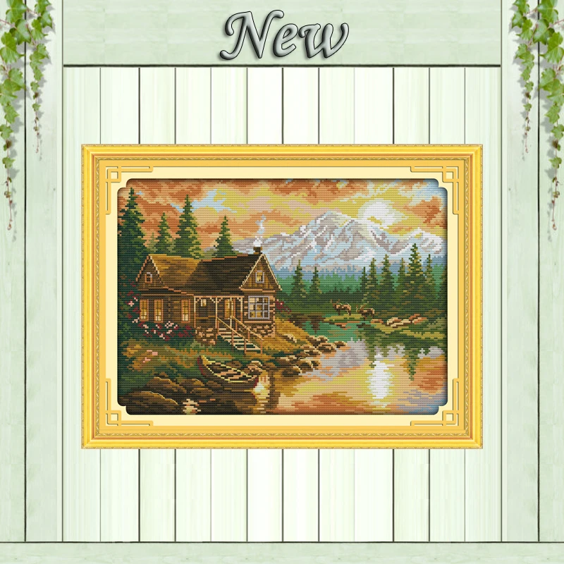 

Sunset Scenery,11CT print on the fabric DMC 14CT Cross Stitch kits,needlework full embroidery Sets,Cabin Scenic Home Decoration