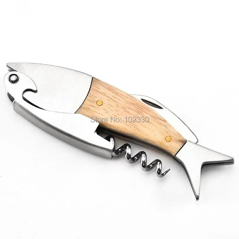 

20pcs Professional Stainless Steel Wooden Fish Bones Wine Opener Bottle Corkscrew Opener Premium Corkscrew For Wine