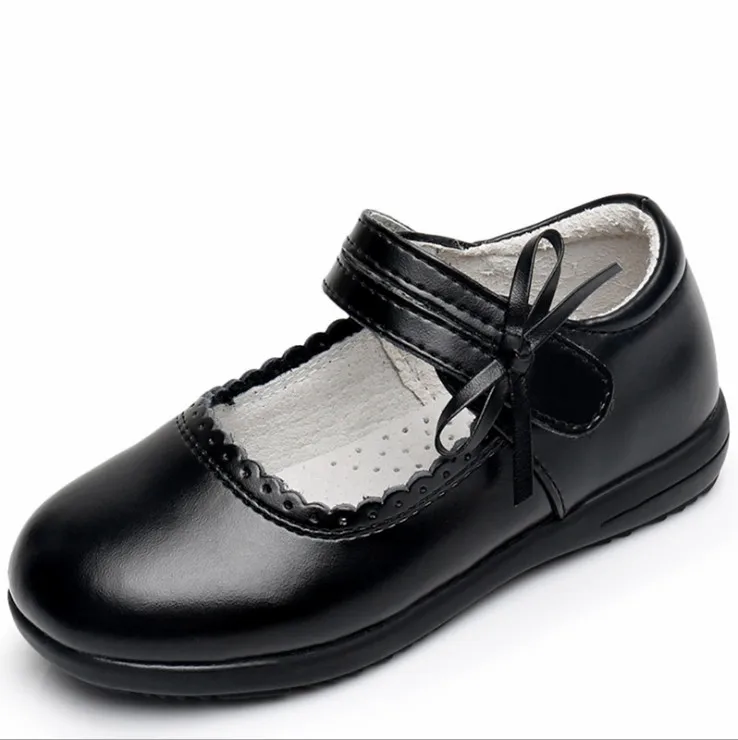 

2019 spring new children's leather single shoes girls bow princess shoes Korean casual peas shoes performance shoes