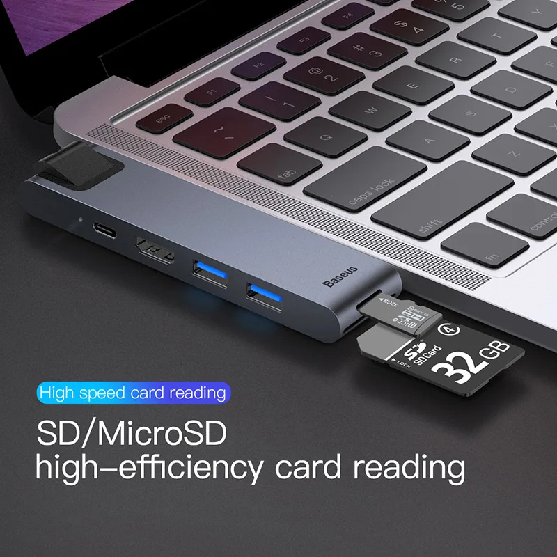 Концентратор Baseus с двумя портами USB 3 0 для Macbook Pro C концентратор HDMI 4K TF SD кардридер