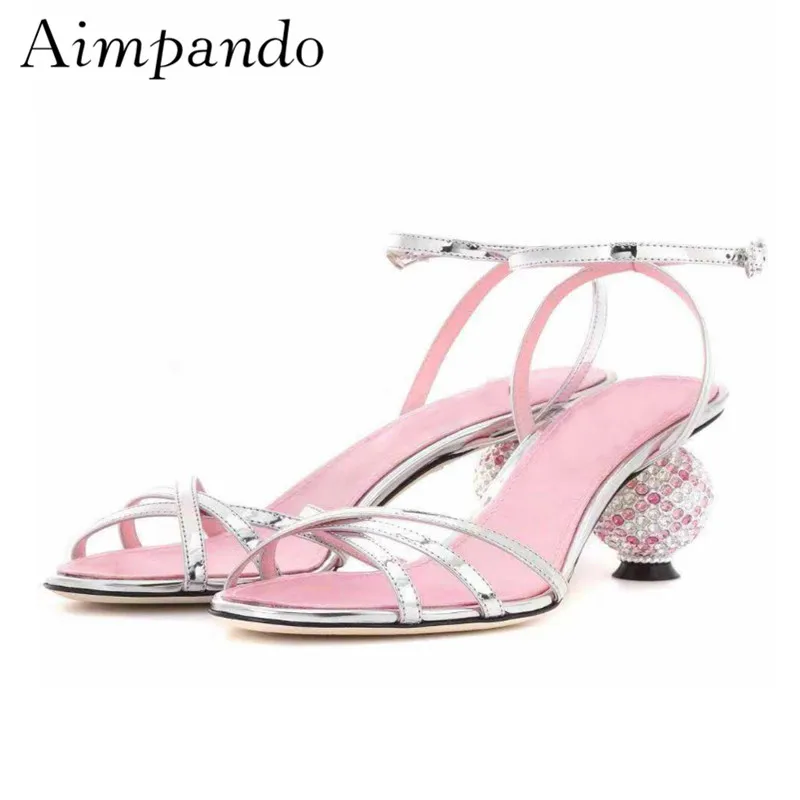 

Sweet Summer Crystal Ball Heel Gladiator Sandals Women Cross Narrow Band Gold Silver Bling Rhinestone Shoes Woman